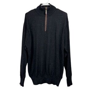 Orvis Size Large 1/4 Zip 100% Wool Pullover Sweater Mock Neck Preppy black